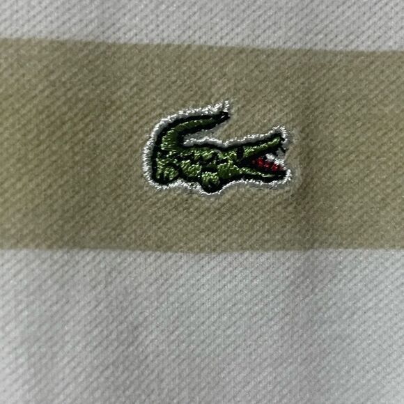 LACOSTE SLIM FIT LETTERED COLLAR SINGLE STRIPE POLO SHIRT WHITE/TAN S - Picture 4 of 13
